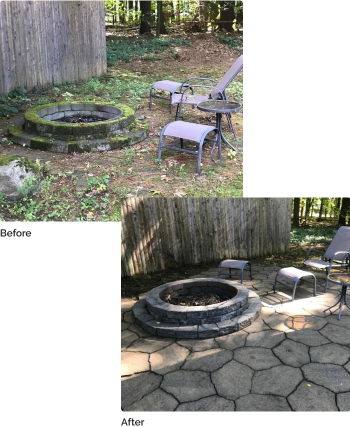 before and after of a fire pit
